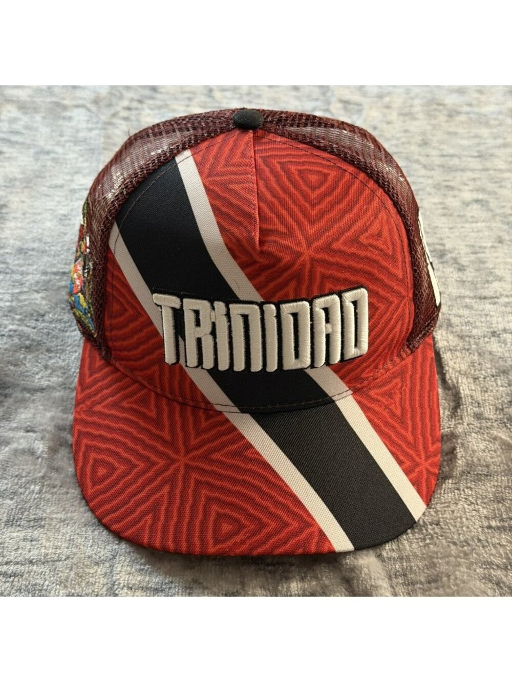 Trinidad Flag Headgear Classics Soccer Youth Trucker Hat Red Black White Mesh